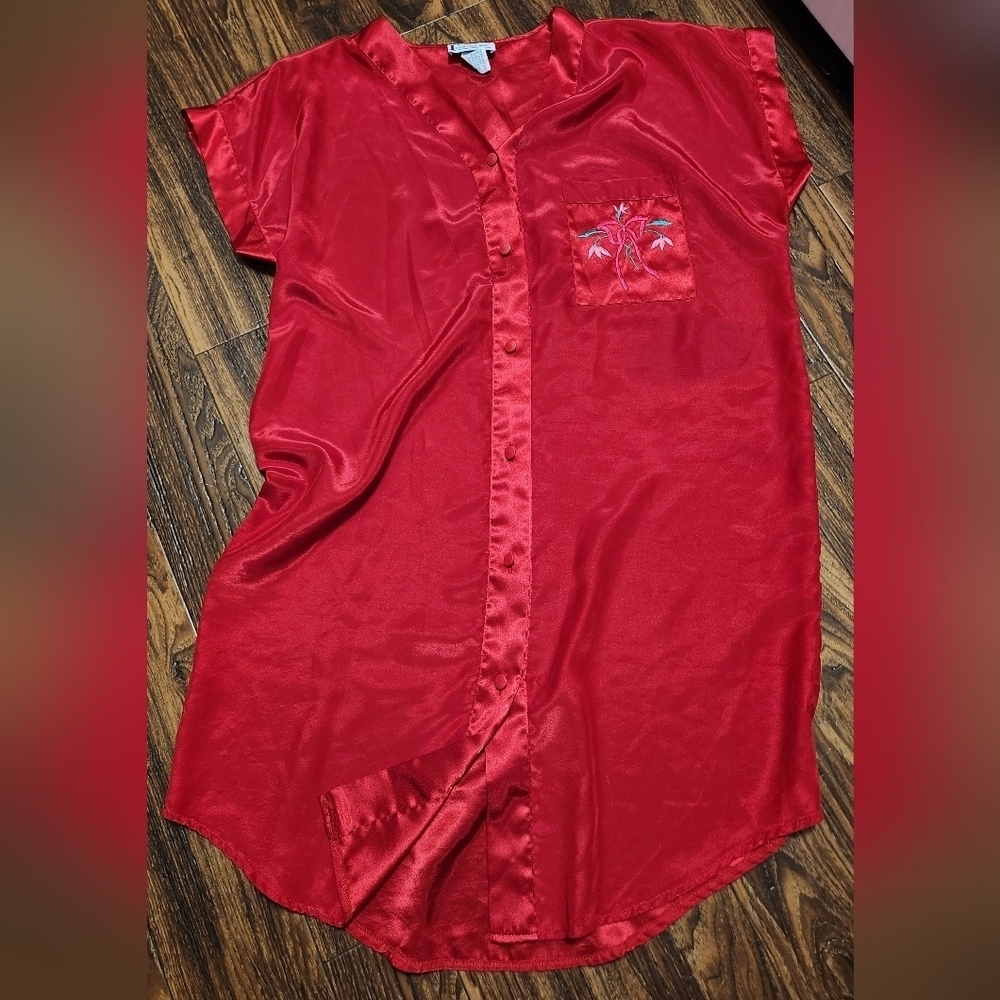 Inhibitions Satin Nightie Nightgown Red Floral SZ LG